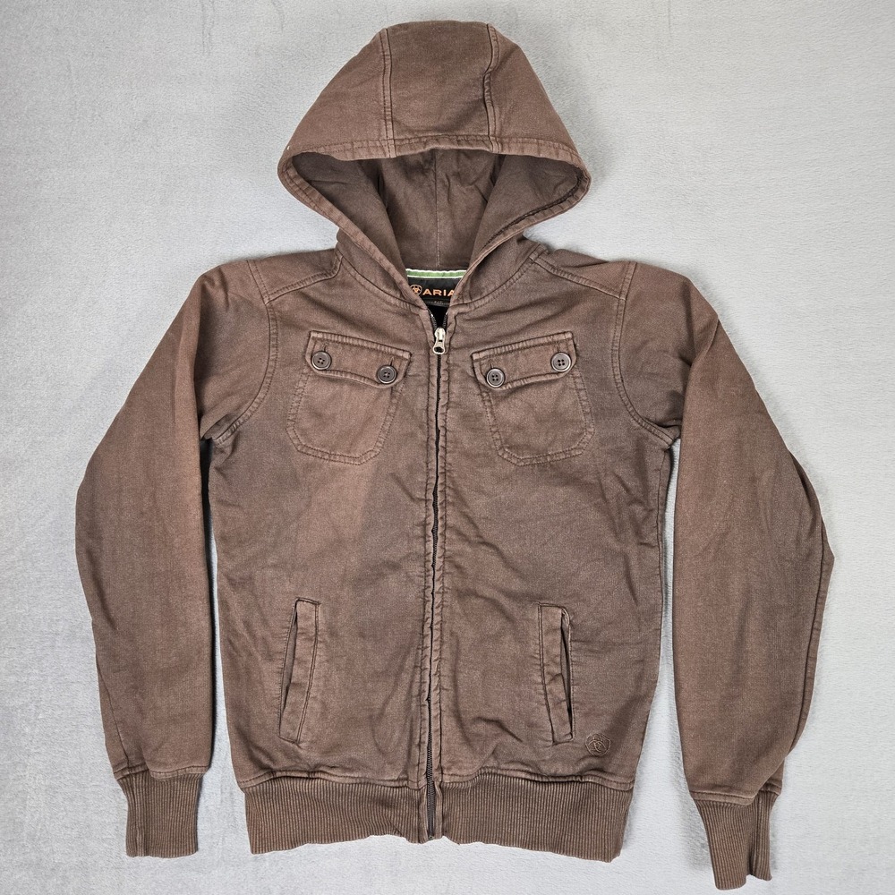 Ariat Hoodie Women's Small Brown Full Zip Long Sleeve Logo Front Pocket *READ